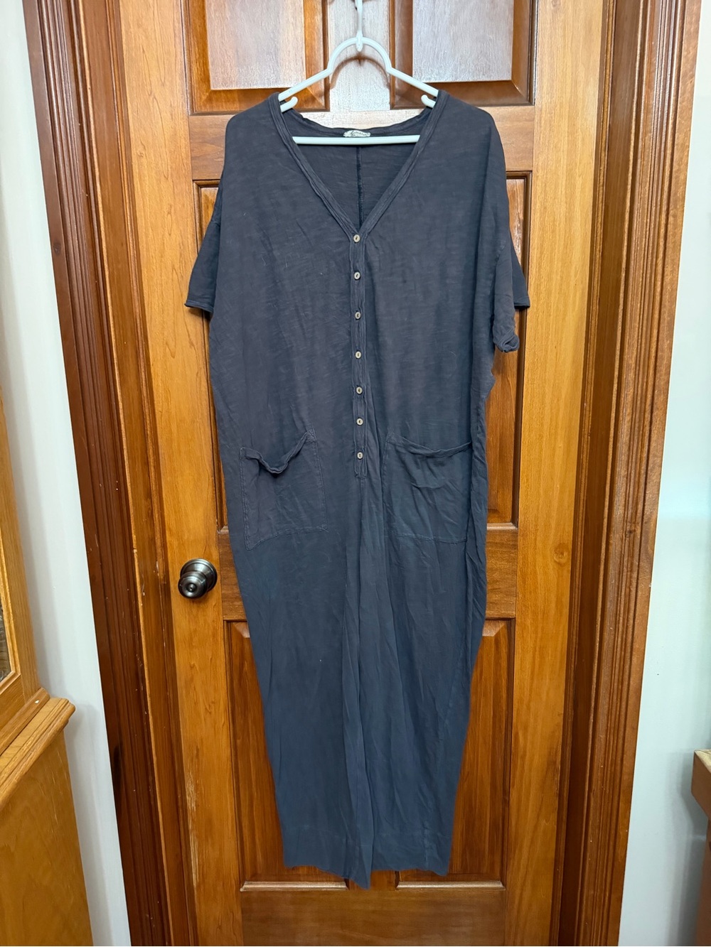 Anthropologie Intimately Free People L Gray Knit Button Front Jumpsuit Pockets